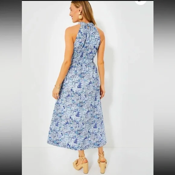Hyacinth House - Tuckernuck Blue White Halter Neck Midi Dress- Size XXL - NWT - Picture 4 of 13